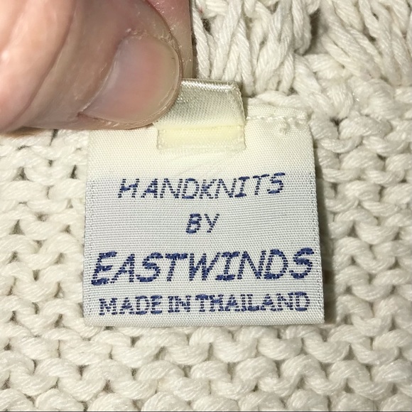 Eastwinds cable knit cardigan, cream colored with gray shell buttons - Picture 12 of 13